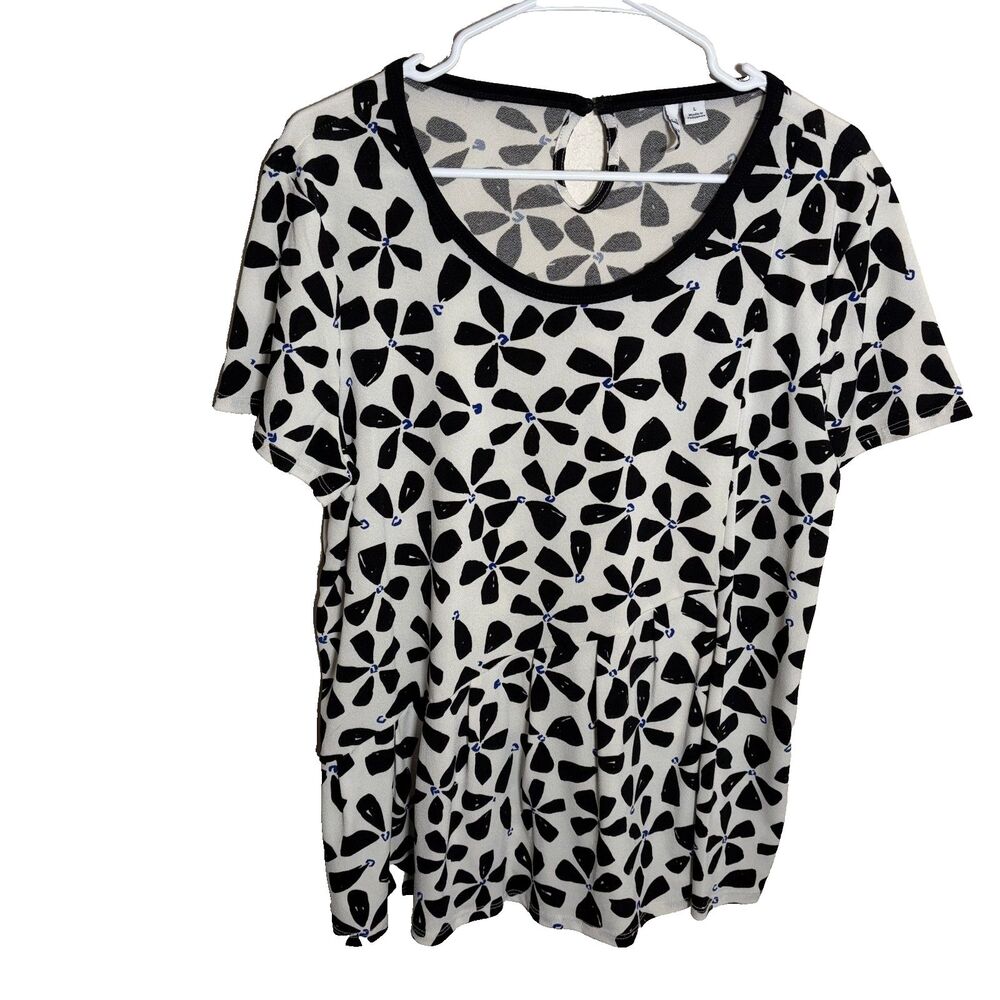 Elle Blouse Women's Large Round Neck Short Sleeve Career Shirt Top Printed